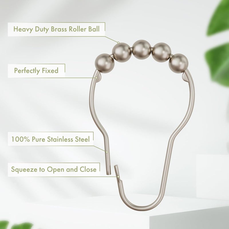 Amazer Decorative Shower Curtain Hooks, Shower Curtain Hooks Rust Proof Stainless Steel Shower Curtain Hooks, Shower Hooks for Shower Curtain Bathroom 12PCS, Matte Nickel - Image 4