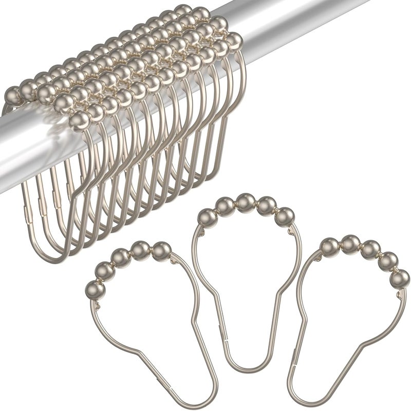 Amazer Decorative Shower Curtain Hooks, Shower Curtain Hooks Rust Proof Stainless Steel Shower Curtain Hooks, Shower Hooks for Shower Curtain Bathroom 12PCS, Matte Nickel - Image 1
