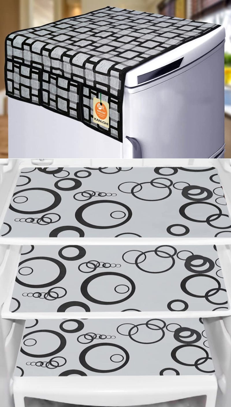 KANUSHI Industries® 1Pc Fridge Cover for Top with 6 Utility Pockets + 4 Fridge Mats (FRI-NW-01+M-15-04) - Image 1