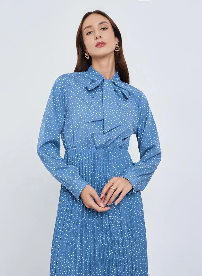 تايك تو فستان طويل بكسرات وطبعة بولكا