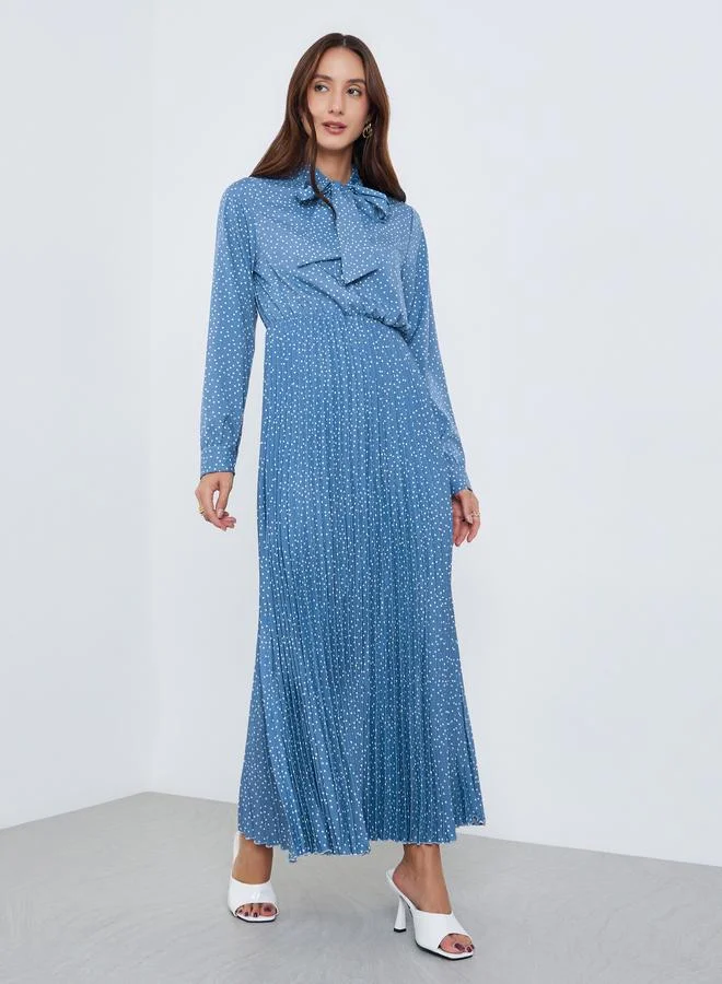 تايك تو فستان طويل بكسرات وطبعة بولكا