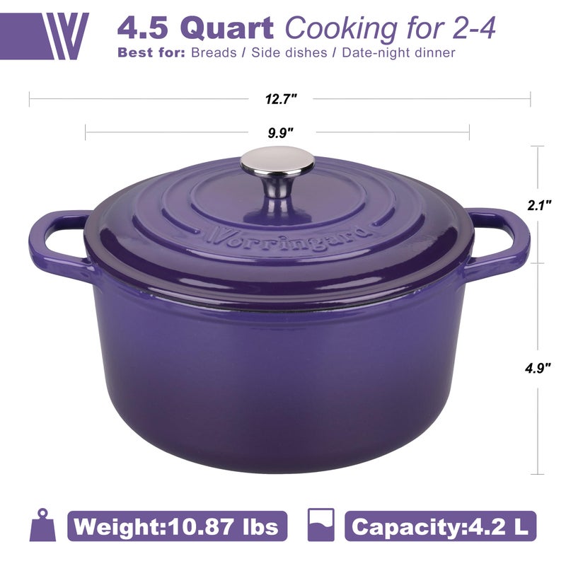 VORRINGARD Enameled Cast Iron Dutch Oven Pot with Lid, for Sourdough Bread Baking, Round Dutch Ovens, 4.5 Quart, Purple - Image 2