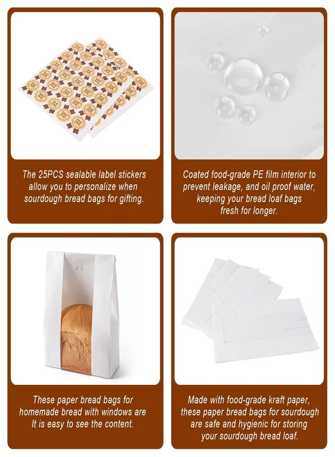 Hoewina 25PCS Paper Bread Bags, Large Sourdough Bread Bags for Homemade Bread Bakery Storage with Window, Includes 25PCS Label Seal Stickers (13.7x8.3x3.5 inch, White) - Image 5