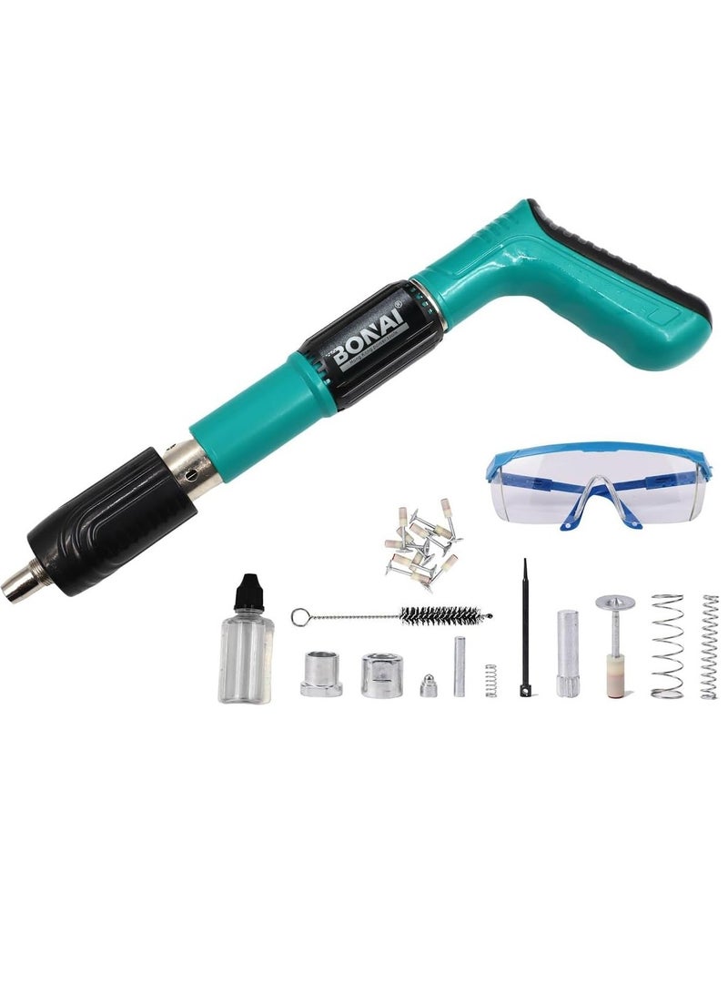 Nail Wall Fastening Tool, Manual Steel Concrete Nail gun, DIY Wood Working and Cement with Extra 30pcs Nails, 5 Speed, Stainless Handle, Green