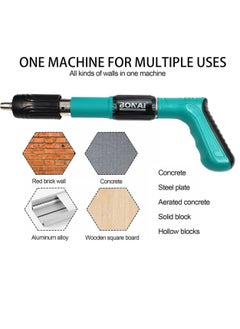 BONAI Nail Wall Fastening Tool, Manual Steel Concrete Nail gun, DIY Wood Working and Cement with Extra 30pcs Nails, 5 Speed, Stainless Handle, Green  - Image 2