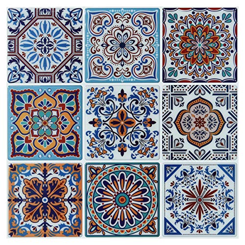 LONGKING Peel and Stick Backsplash Tile Stickers, Colorful Talavera Mexican Tile, Stick on Wall Tiles (10 Sheets) - Image 1