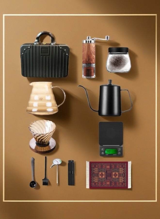 Super ZYouth V60 Coffee Maker Set 11- Pieces,  Hand Drip Coffee Set, Coffee Kettle, Electric Scales, Cup Mat, Carrying Bag, Manual Grinding Machine, Spoon, Coffee Filter, Share Pot, for Home, Camping, Gift  - Image 1