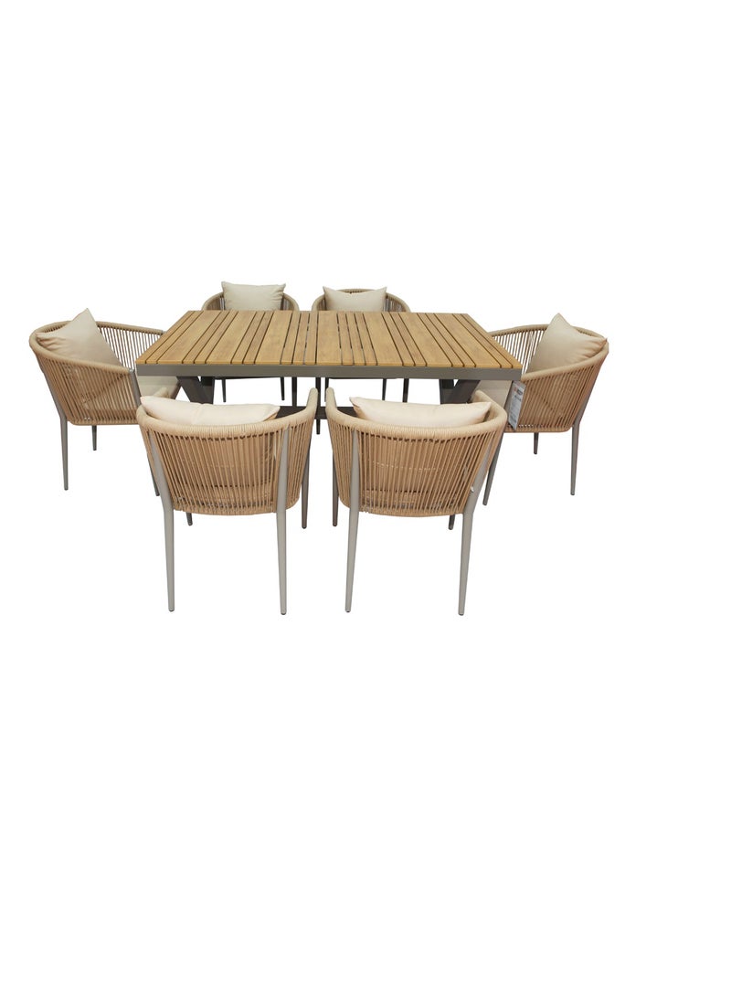 Swin Furniture Swin Luxurious Aluminum Frame WPC 6-Seater Outdoor Dining Set with Cushions for Balcony and Backyard  - Image 1