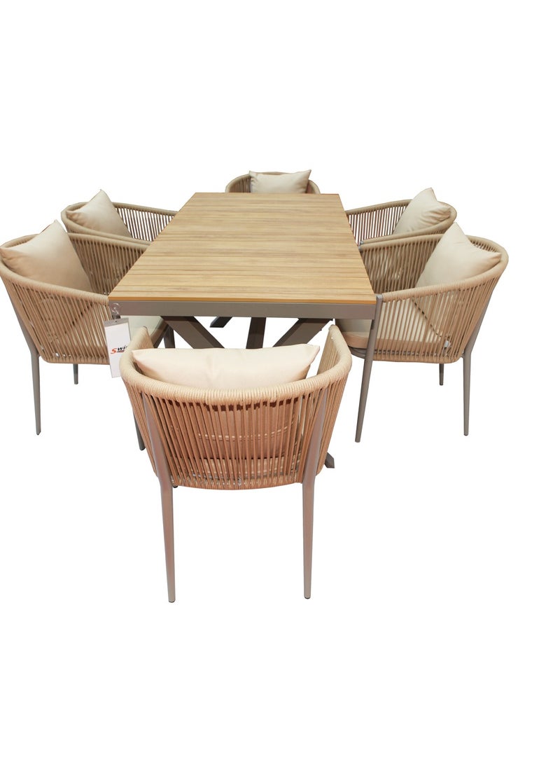 Swin Furniture Swin Luxurious Aluminum Frame WPC 6-Seater Outdoor Dining Set with Cushions for Balcony and Backyard  - Image 2