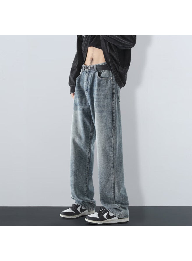 Maybeyond Men's Summer Loose Casual Straight-leg Jeans Trendy American Style Pants Ma73 Vintage Blue 2XL - Image 5