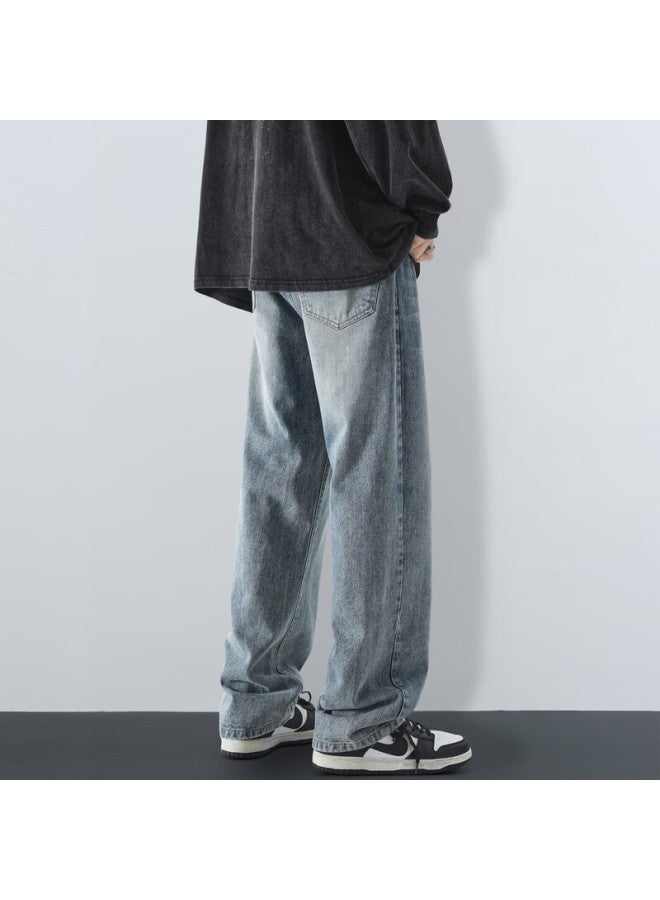 Maybeyond Men's Summer Loose Casual Straight-leg Jeans Trendy American Style Pants Ma73 Vintage Blue 2XL - Image 3