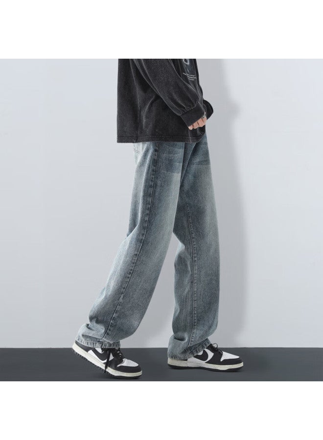 Maybeyond Men's Summer Loose Casual Straight-leg Jeans Trendy American Style Pants Ma73 Vintage Blue 2XL - Image 2