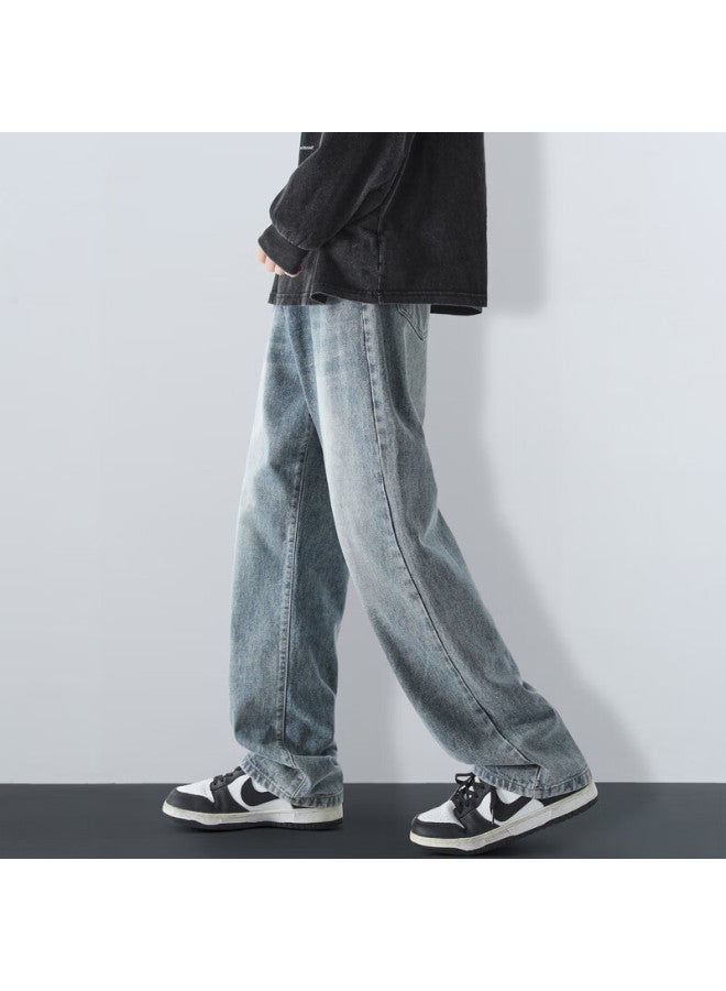 Maybeyond Men's Summer Loose Casual Straight-leg Jeans Trendy American Style Pants Ma73 Vintage Blue 2XL - Image 1