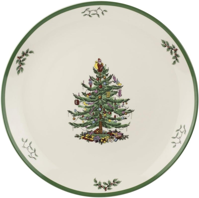 Spode Christmas Tree Round Platter  14Inch Holiday Serving Plate for Charcuterie Snacks Desserts  Classic Christmas Dinnerware with Green Accents  Dishwasher  Microwave Safe - Image 1