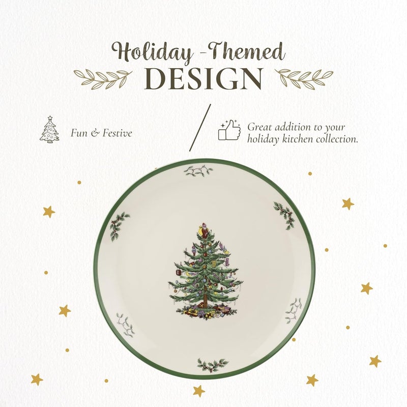 Spode Christmas Tree Round Platter  14Inch Holiday Serving Plate for Charcuterie Snacks Desserts  Classic Christmas Dinnerware with Green Accents  Dishwasher  Microwave Safe - Image 3