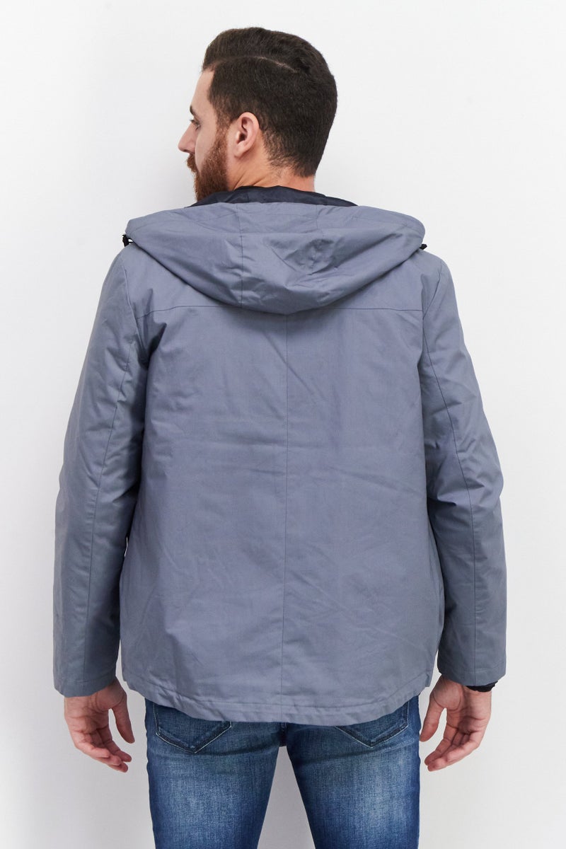 SELECTED جاكيت رجالي بأكمام طويلة وسحاب مع غطاء رأس، أزرق غامق - Image 3