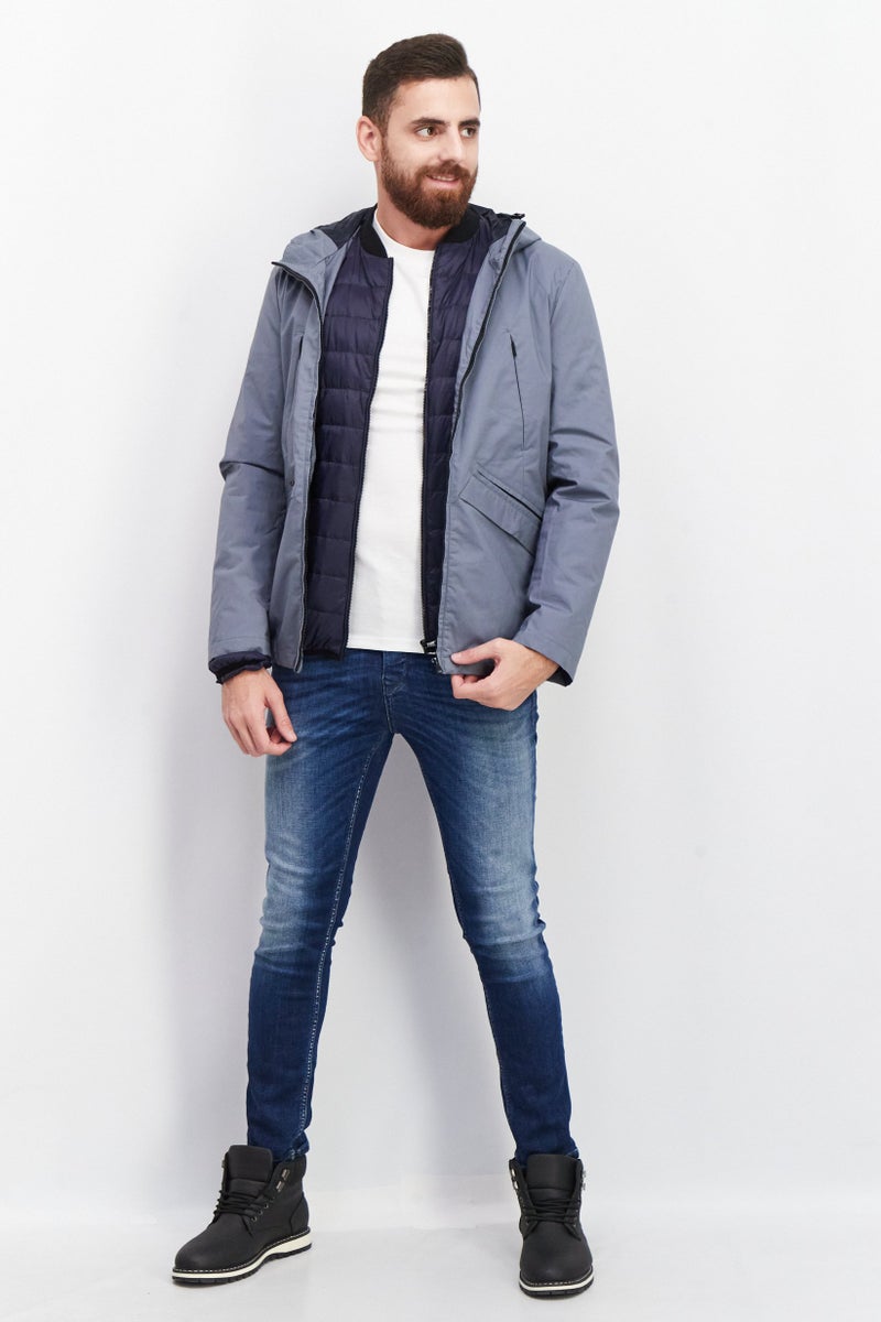 SELECTED جاكيت رجالي بأكمام طويلة وسحاب مع غطاء رأس، أزرق غامق - Image 2