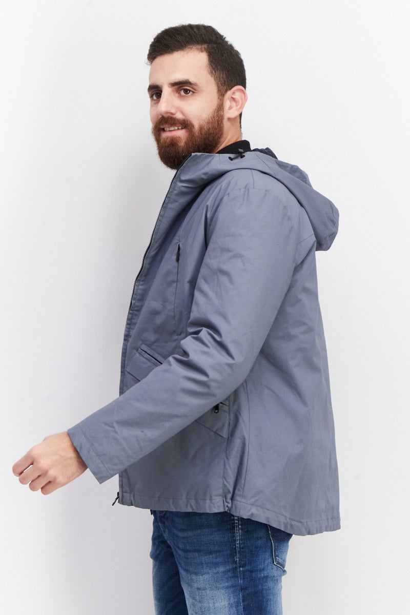 SELECTED جاكيت رجالي بأكمام طويلة وسحاب مع غطاء رأس، أزرق غامق - Image 4