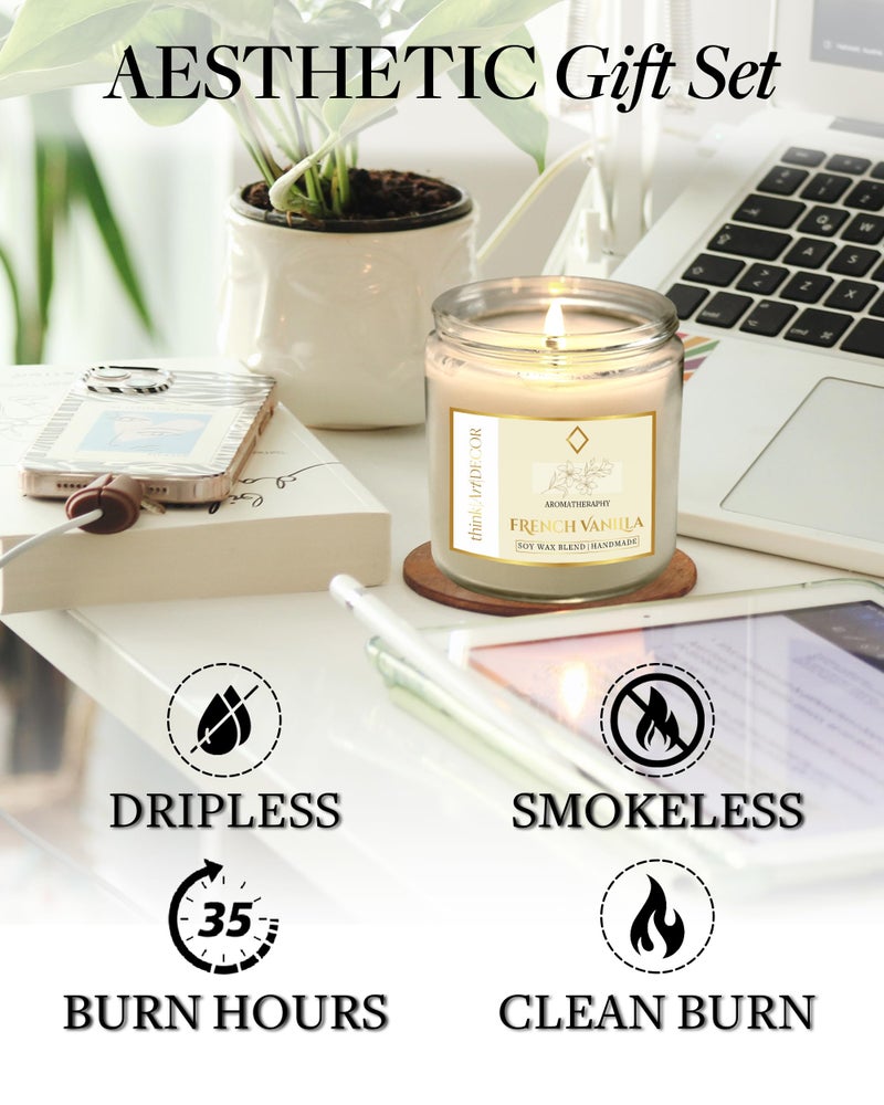 ThinkArtDecor Soy Wax Scented Candles for Home Decoration, Burn Time 35-40 Hrs, Luxury Fragrance Candles for Gifting, Aesthetic Glass Jar Aroma Therapy Candle (French Vanilla) - Image 3