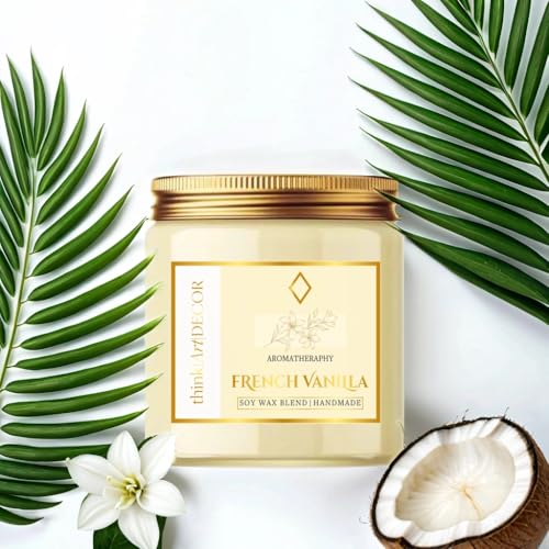 ThinkArtDecor Soy Wax Scented Candles for Home Decoration, Burn Time 35-40 Hrs, Luxury Fragrance Candles for Gifting, Aesthetic Glass Jar Aroma Therapy Candle (French Vanilla) - Image 5