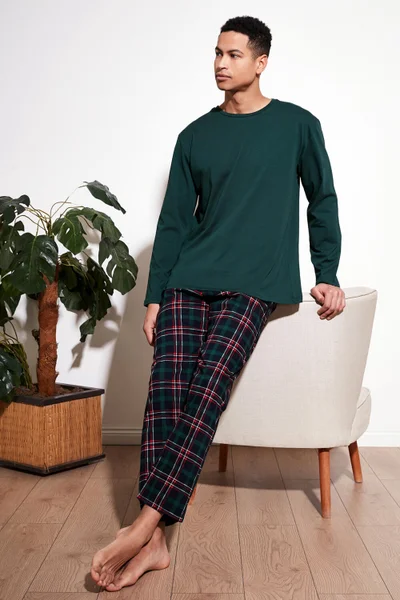 Buratti Plaid Cotton Regular Fit Long Sleeve Pajama Set Men's Pajama Set 6572005