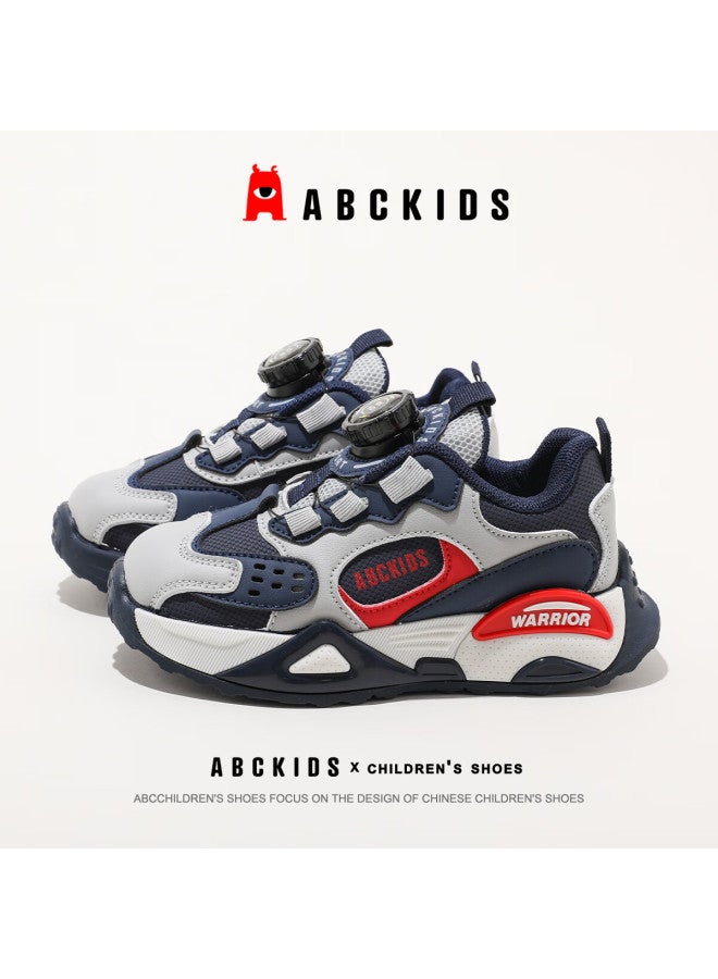 Abc Kids Children's Running Shoes Boys And Girls Breathable Twist Button Running Shoes Sy333603683py Dark Blue Red Size 34 - Image 5