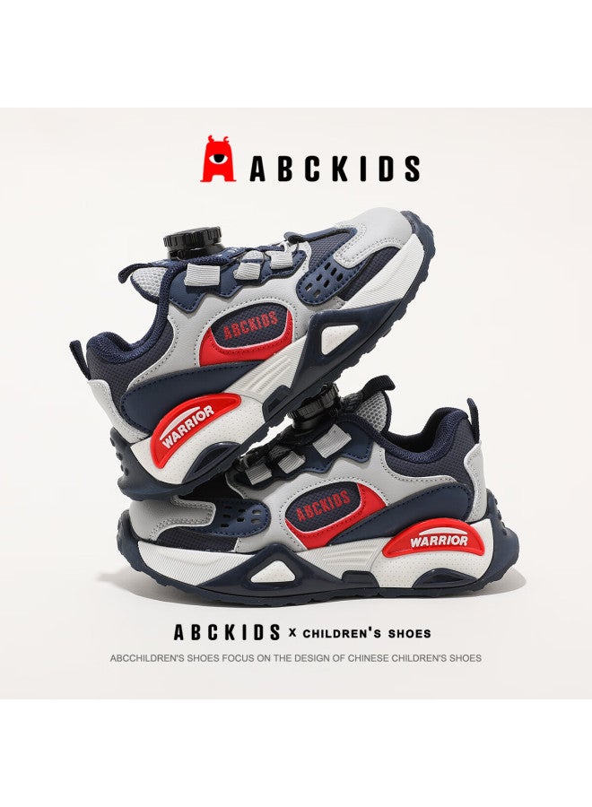 Abc Kids Children's Running Shoes Boys And Girls Breathable Twist Button Running Shoes Sy333603683py Dark Blue Red Size 34 - Image 1