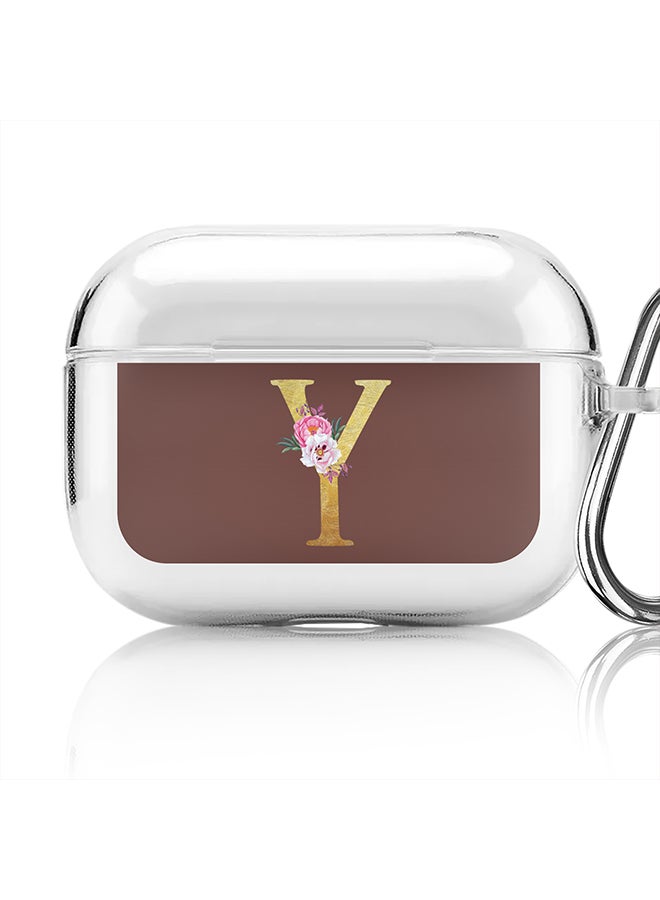 Stylizedd Classic Clear printed Case for Apple AirPods Pro 2nd Generation Thin Transparent Cover - Custom Monogram Initial Letter Floral Pattern Alphabet - Y (Brown ) - Image 1