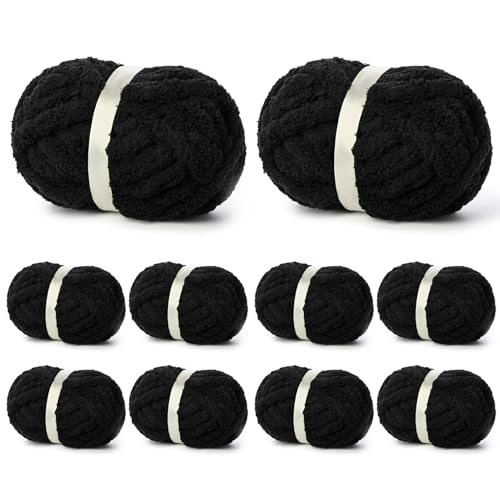 OMoiut 10 Pack of Black Soft Jumbo Chunky Yarn for Hand Knitting,Thick Blanket Yarn for Crocheting, #10 Super Bulky Yarns, 220yds/70.5oz Fluffy Chunky Chenille Yarns for Crocheting. - Image 1