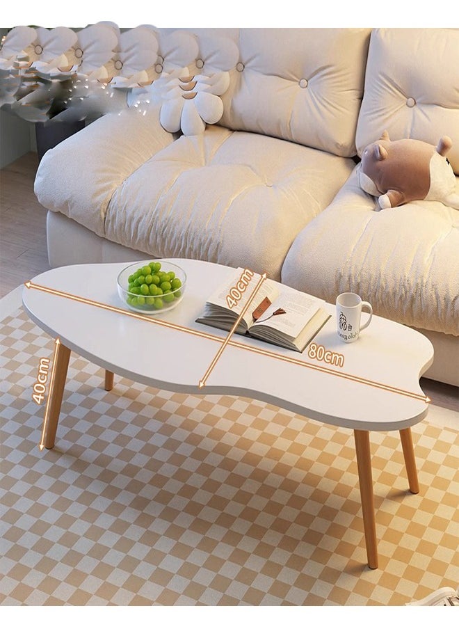 إيه تي إم طاولة قهوة أنيقة على شكل سحابة مع أرجل خشبية - 80 × 40 × 42 سم - أبيض دافئ  - Image 2
