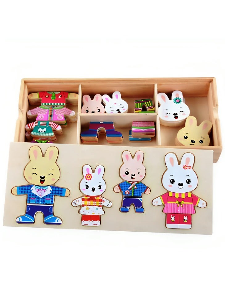 لعبة إبداعية لغز خشبي مصممة لتجميع أشكال الأرنب المختلفة للأطفال الصغار، أدوات دعم التعليم المبكر للآباء والمعلمين، ألوان وأنماط جذابة، صممت لتنمية المهارات الحركية والحسية من مونتيسوري، هدايا رائعة - Image 1