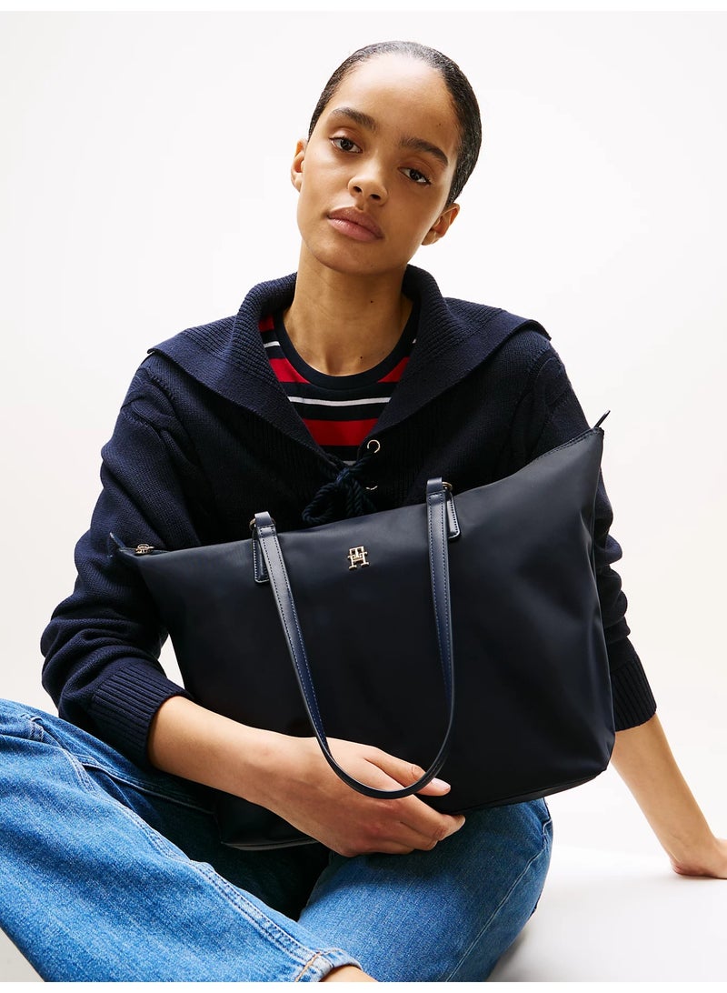 Tommy Hilfiger Denim Tommy Hilfiger Women's Dark Blue Tote Bags, Classic Fashion Versatile Signature Tape Large Capacity Shoulder Bag Handbag for Travel, Work, Gym, - Image 1