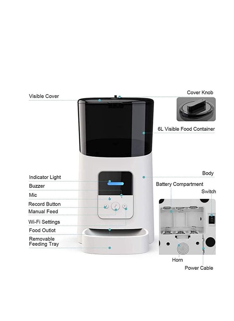 Automatic Cat Feeder,Wi-Fi Enabled Smart Pet Feeder for Cats and Dogs,Auto Dog Food Dispenser with Portion Control, Distribution Alarms and Voice Recorder Up to 15 Meals per Day
