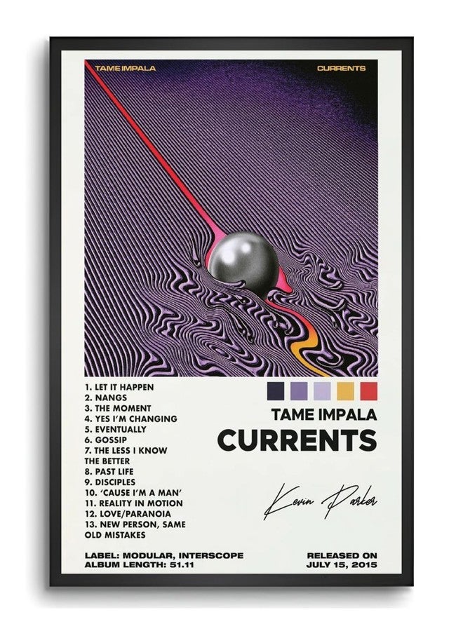 Vyopix ملصق فني مؤطر لتزيين الجدران، غلاف ألبوم موسيقى "Currents" لفرقة "Tame Impala" من تصميم Vyopix، ملصق مغلف بطبقة لامعة وغير لامعة مع إطار خشبي أسود بسمك 0.5 بوصة (غير لامع، 8 × 12 بوصة) - Image 1