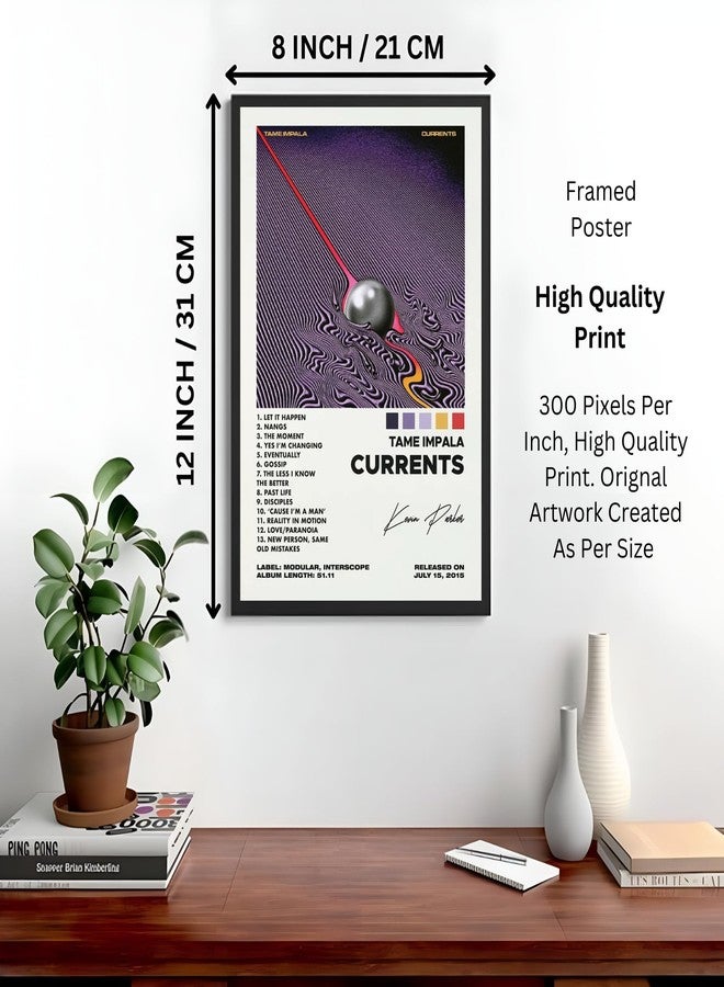 Vyopix ملصق فني مؤطر لتزيين الجدران، غلاف ألبوم موسيقى "Currents" لفرقة "Tame Impala" من تصميم Vyopix، ملصق مغلف بطبقة لامعة وغير لامعة مع إطار خشبي أسود بسمك 0.5 بوصة (غير لامع، 8 × 12 بوصة) - Image 3