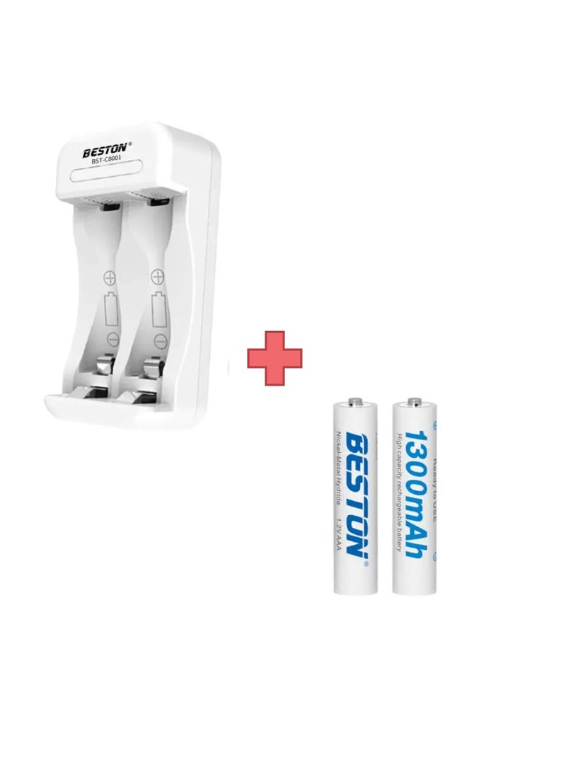 بيستون شاحن C8001 من بيستون مع قطعتين من بطاريات AAA 1300mAh - Image 1