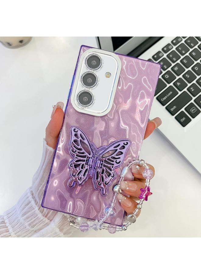 S-TOP Case For Samsung Galaxy S25+ 5G Plating Glitter Lens Film Texture Butterfly Holder Wristband Phone Case - Image 1