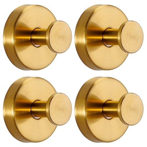 Fenas Suction Cup Hooks for Shower No-Drill Bathroom Hooks for Towels, Robes, Loofah Mountable on Bathroom Walls, Kitchen, Glass, Mirrors, Tile and Smooth,Non-Porous Surfaces (4, Brushed Gold) - Image 1