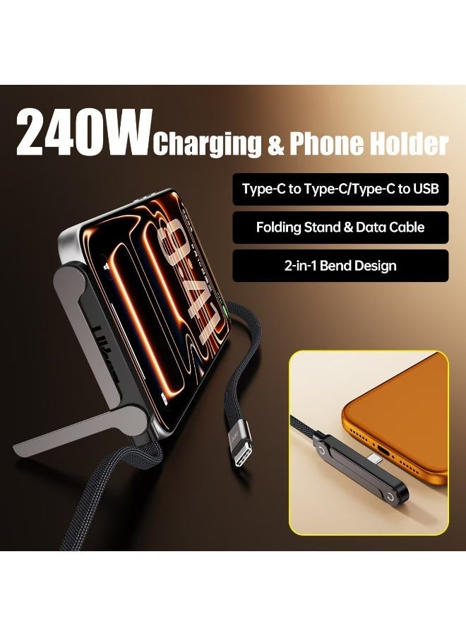 syta Invisible Holder Charger Cable with Stand,Type-C to Type-C,240W PD Fast Charging Cable with 360° Adjustable Metal Stand,2 in 1 Invisible Holder Charger Cable with Stand for Desk, Gaming (1PC) Compatible with iPhone & Samsung, Perfect for Gaming, Office & Car Travel - Image 2