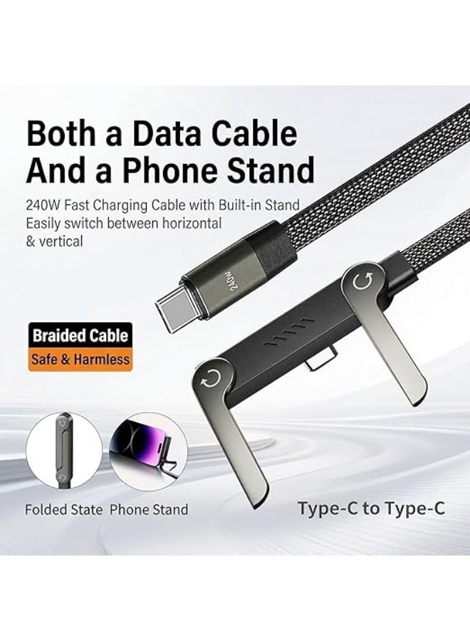 syta Invisible Holder Charger Cable with Stand,Type-C to Type-C,240W PD Fast Charging Cable with 360° Adjustable Metal Stand,2 in 1 Invisible Holder Charger Cable with Stand for Desk, Gaming (1PC) Compatible with iPhone & Samsung, Perfect for Gaming, Office & Car Travel - Image 5