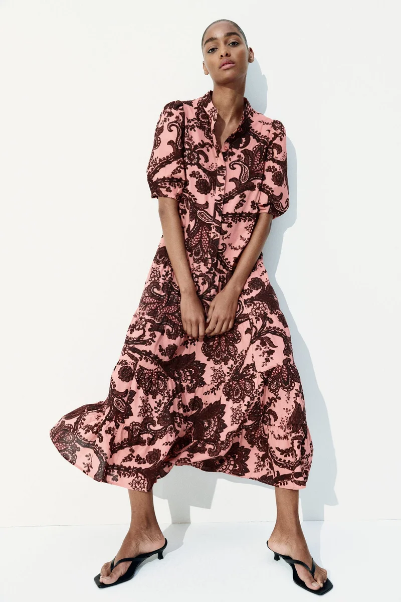 اتش اند ام فستان طويل من القطن