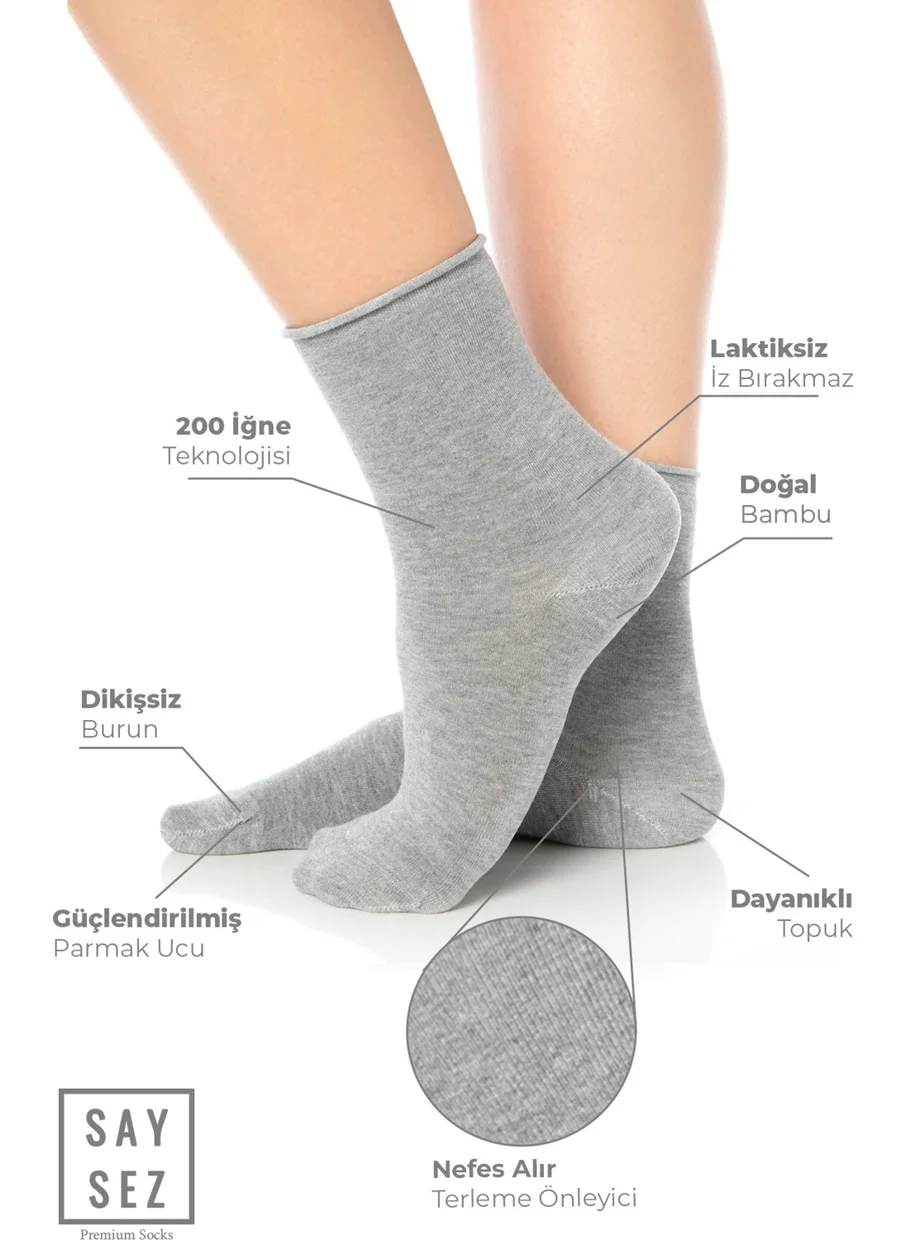 Saysez Bamboo Women's Elastic Gray Melange Socket Seamless Premium Socks Boxed 6 Pack / Non-Marking / Non-Squeezing Socks