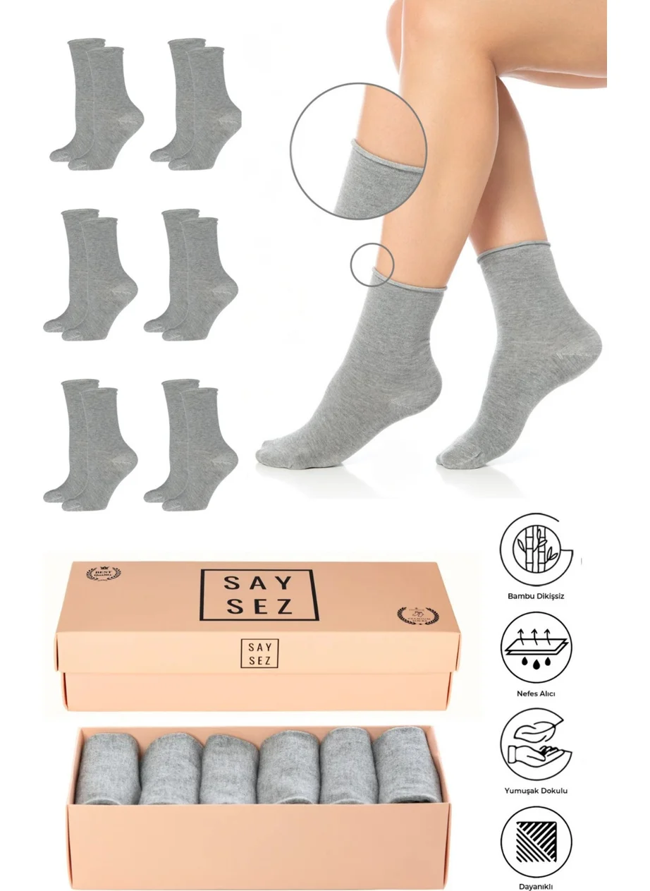 Saysez Bamboo Women's Elastic Gray Melange Socket Seamless Premium Socks Boxed 6 Pack / Non-Marking / Non-Squeezing Socks