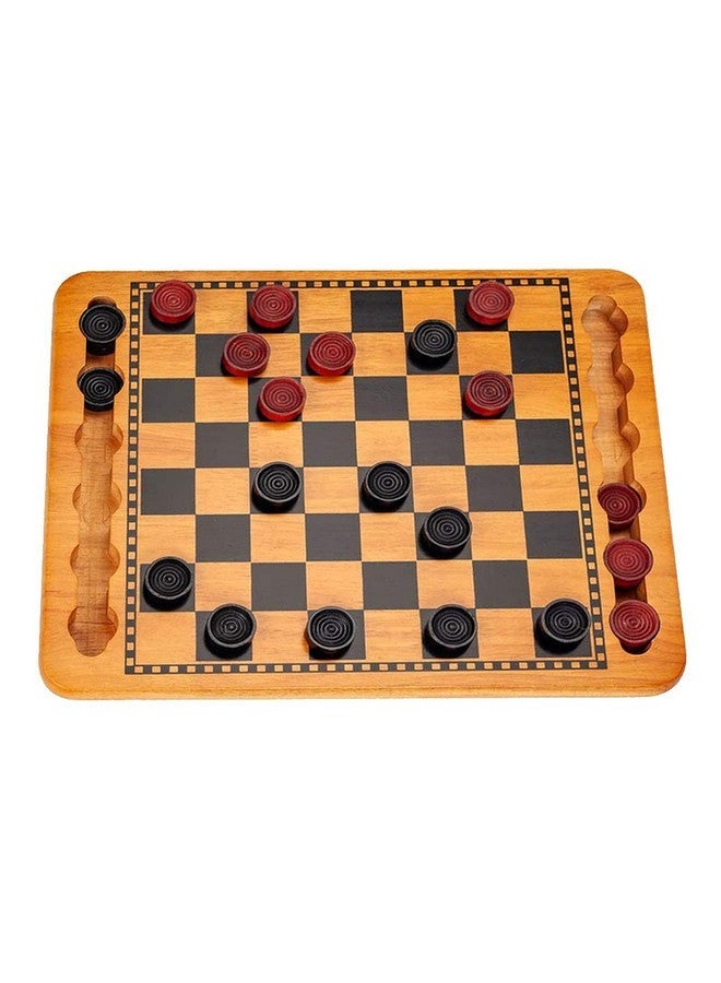 وي جيمز طقم لعبة لعبة الداما الخشبية الصلبة باللونين الأحمر والأسود مع أخاديد داخلية للقطع ، 14.5 بوصة. - Image 1