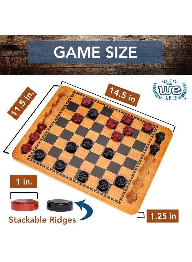 وي جيمز طقم لعبة لعبة الداما الخشبية الصلبة باللونين الأحمر والأسود مع أخاديد داخلية للقطع ، 14.5 بوصة. - Image 5
