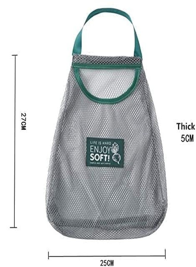 LAGET Hanging Storage Mesh Bags 2Pc Wall Hanging Fruit Basket For Vegetable Storage Tote Bags For Garlics, Potatoes, Onions Or Garbage, Grey - Image 3