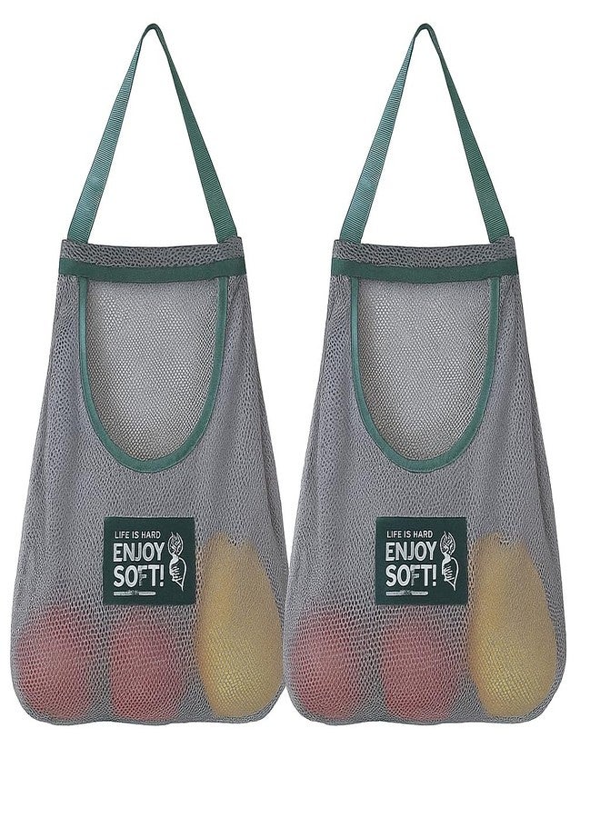 LAGET Hanging Storage Mesh Bags 2Pc Wall Hanging Fruit Basket For Vegetable Storage Tote Bags For Garlics, Potatoes, Onions Or Garbage, Grey - Image 1