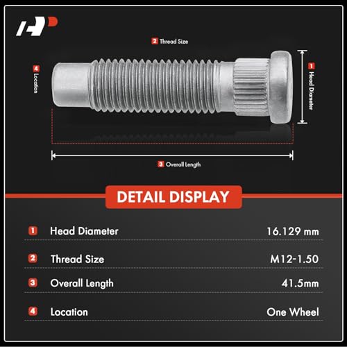 A-Premium M12-1.50 Wheel Studs Compatible with Chevrolet Equinox Malibu Impala Monte Carlo S10 GMC Envoy Cadillac Buick Front or Rear Side 10-PC Set - Image 2