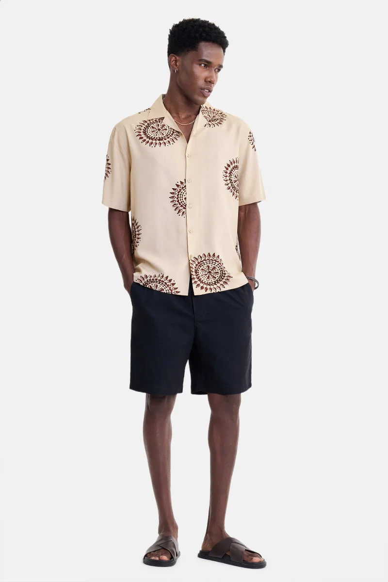 سنيتش Cream Abstract Half Sleeve Boxy Shirt