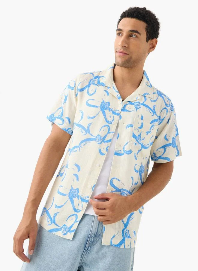 Lee Cooper All-Over Print Camp Collar Shirt with Short Sleeves